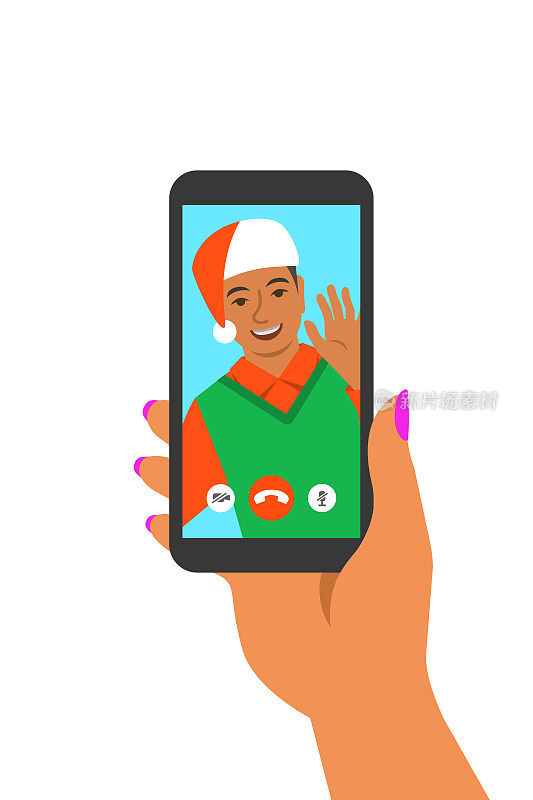 Christmas celebration video call to a friend black man by phone